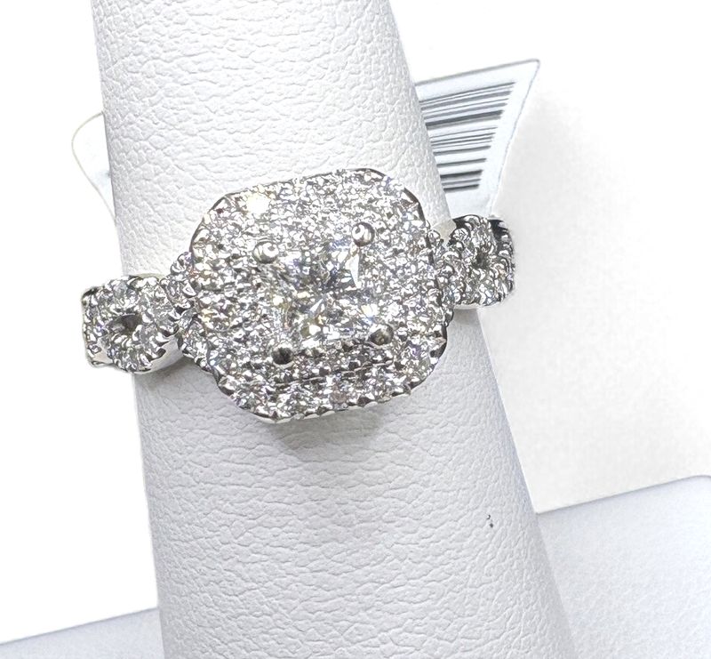 14K 1CTW VERA WANG PRINCESS DBL HALO ENGAGEMENT RING RING