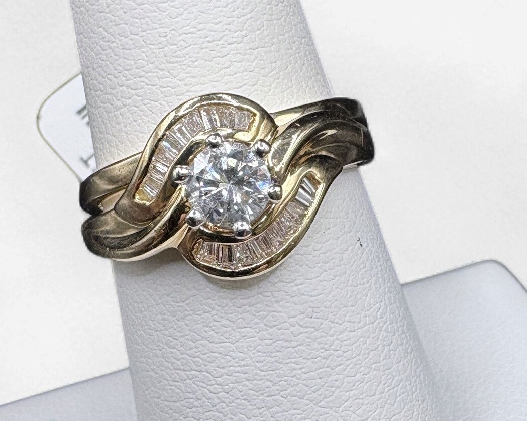 14K 0.55CT (APROX) NATURAL DIAMONDS, WEDDING SET,  SIZE 7, 5.4G