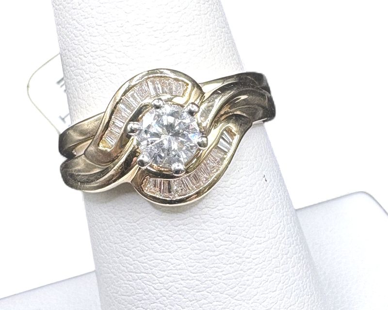 14K 0.55CT (APROX) NATURAL DIAMONDS, WEDDING SET,  SIZE 7, 5.4G