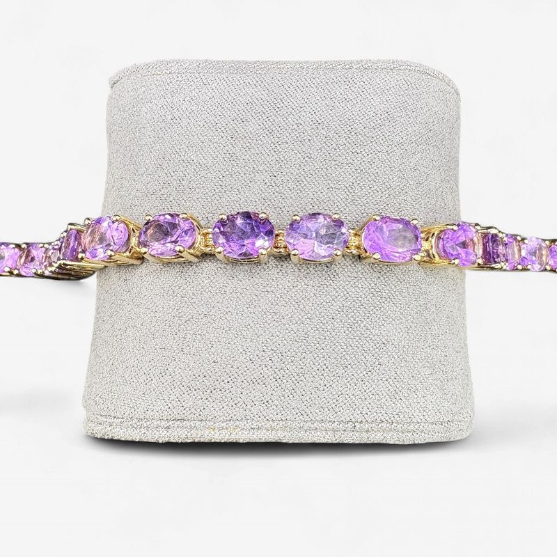 14K TENNIS BRACELET WITH OVER 21 CARATS   AMETHYST,  BRAC 18.3G