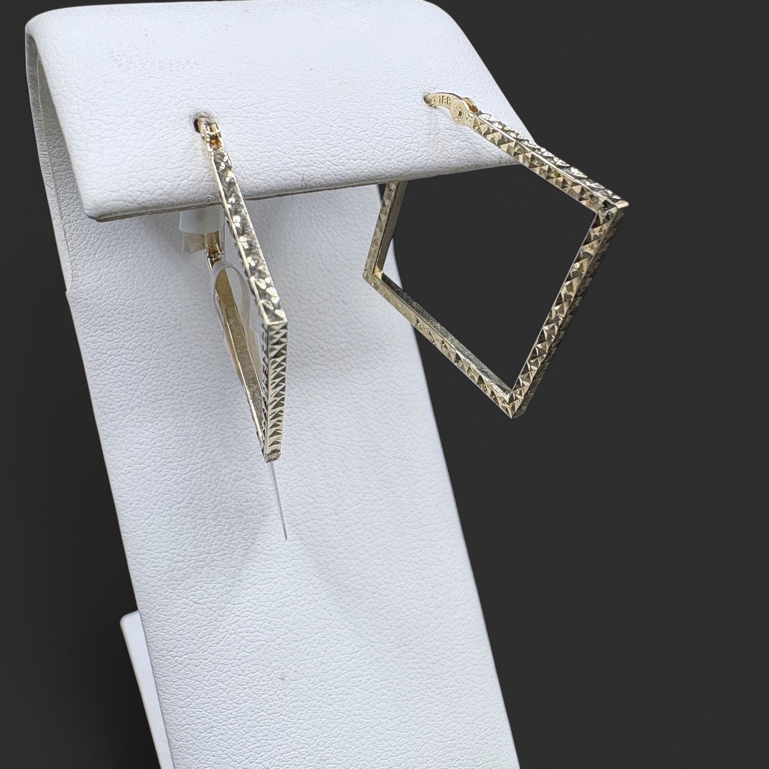 14K YELLOW GOLD DIAMOND CUT SQUARE HOOPS