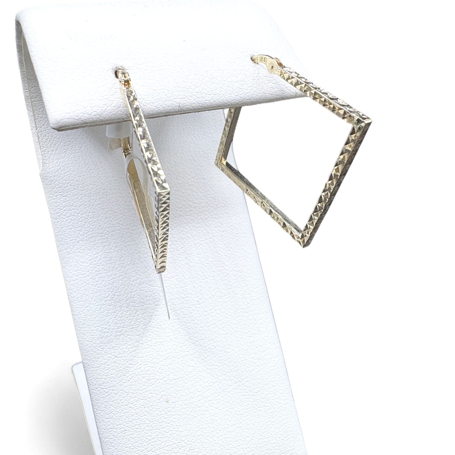 14K YELLOW GOLD DIAMOND CUT SQUARE HOOPS
