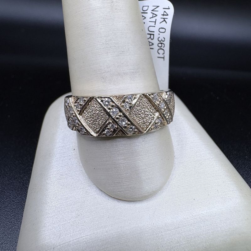 14K 0.36CT NATURAL DIAMOND MEN'S  "X" DESIGN RING  SZ10  5.3G