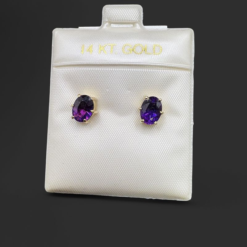 14K OVAL AMETHYST STUD EARRING