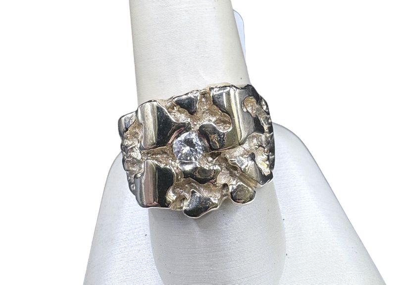 14k MEN'S NUGGET RING, 0.25CTW DIAMOND, SIZE 10
