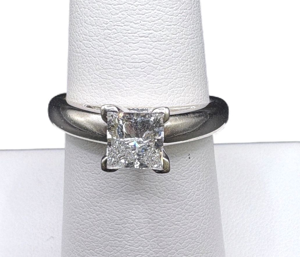 14KW 0.96CT PRINCESS CUT, i1, G-COLOR, CATHEDRAL BAND, SIZE 7, 5.5G