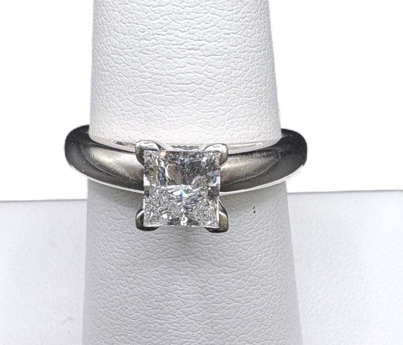 14KW 0.96CT PRINCESS CUT, i1, G-COLOR, CATHEDRAL BAND, SIZE 7, 5.5G