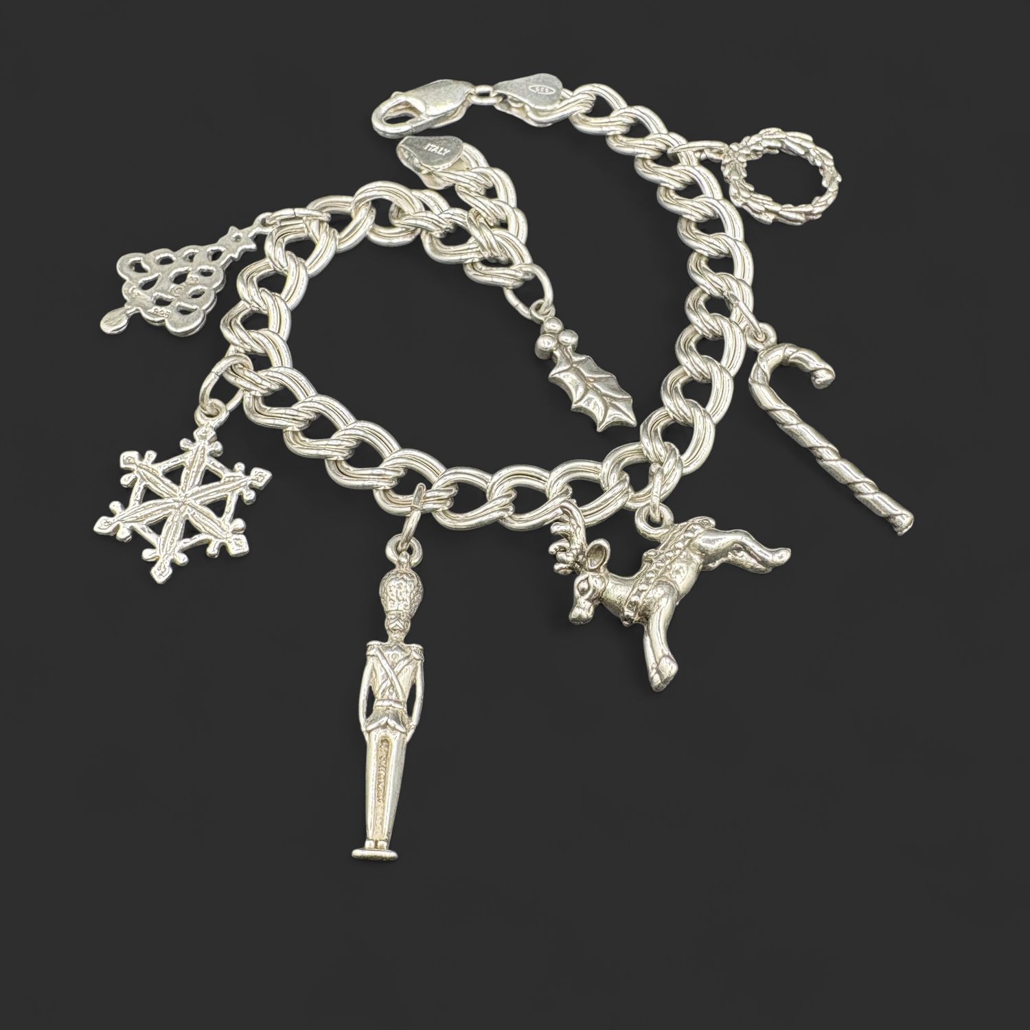 STERLING SILVER DOUBLE LINK 7.5" CHARM BRACELET