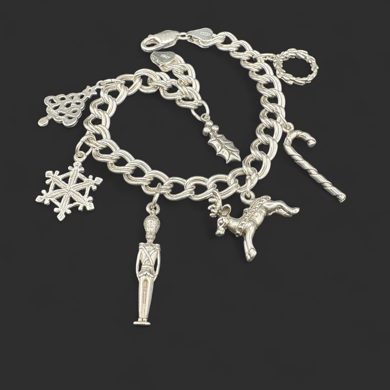 STERLING SILVER DOUBLE LINK 7.5" CHARM BRACELET