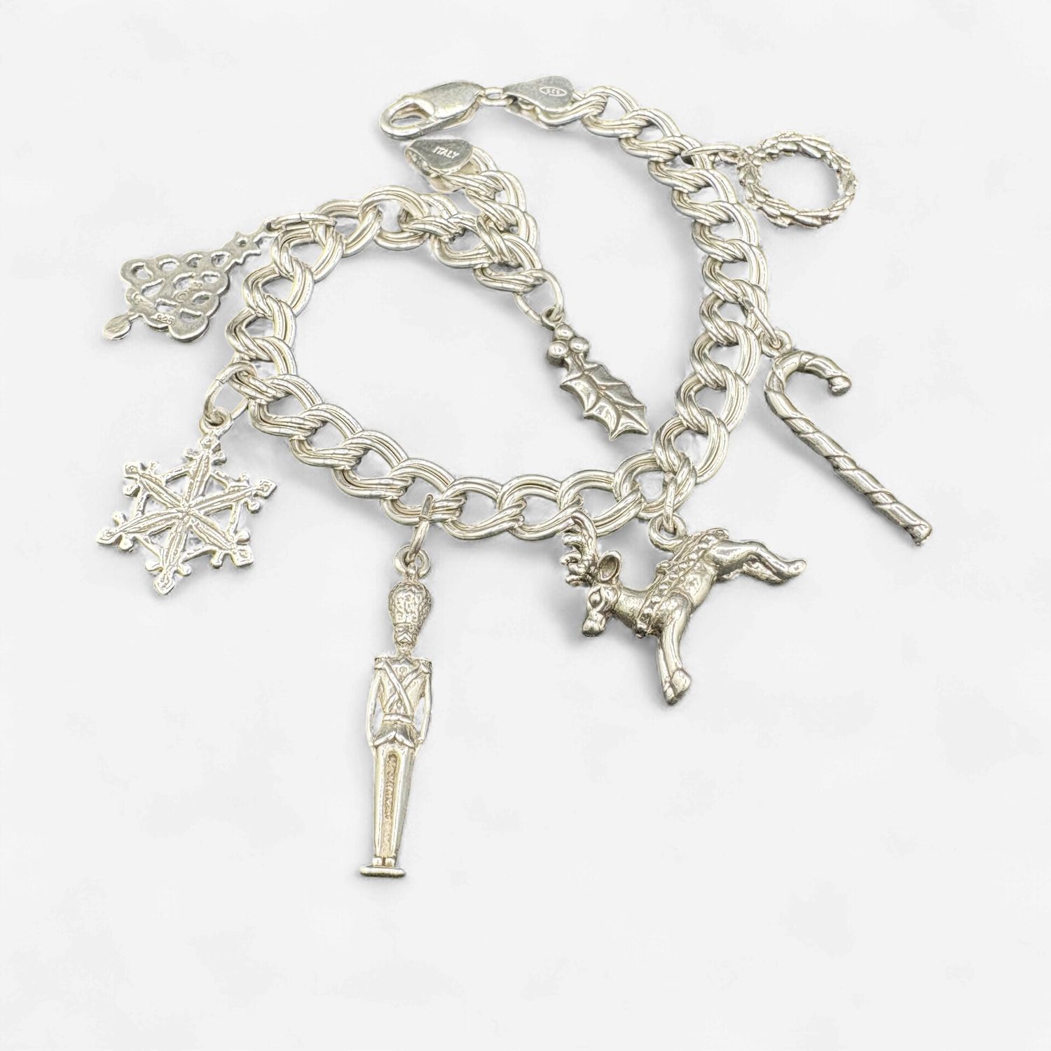 STERLING SILVER DOUBLE LINK 7.5" CHARM BRACELET