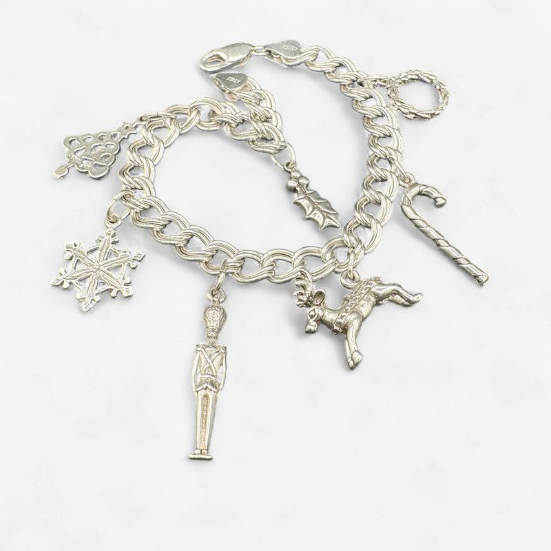 STERLING SILVER DOUBLE LINK 7.5" CHARM BRACELET