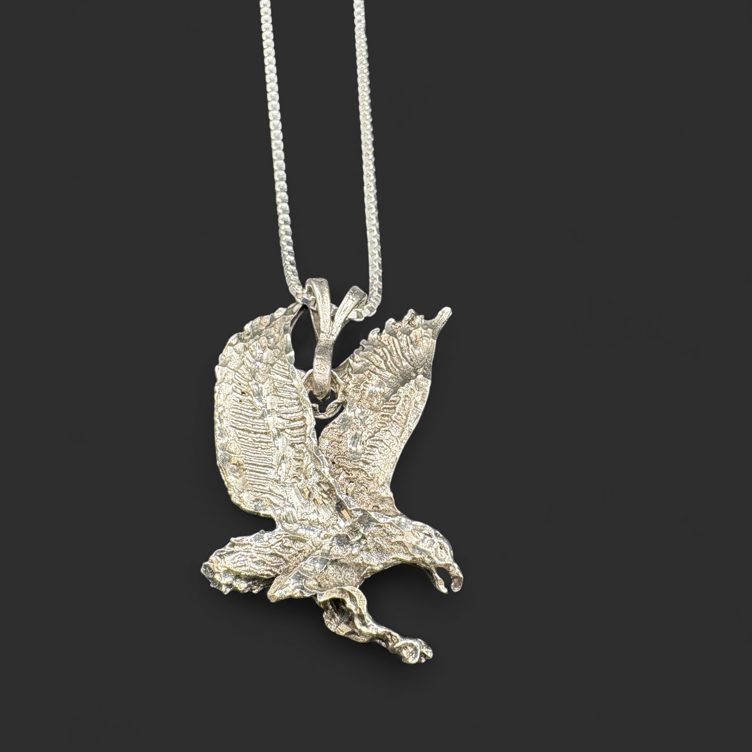 Sterling Silver 24" box chain with 1.5" eagle pendant