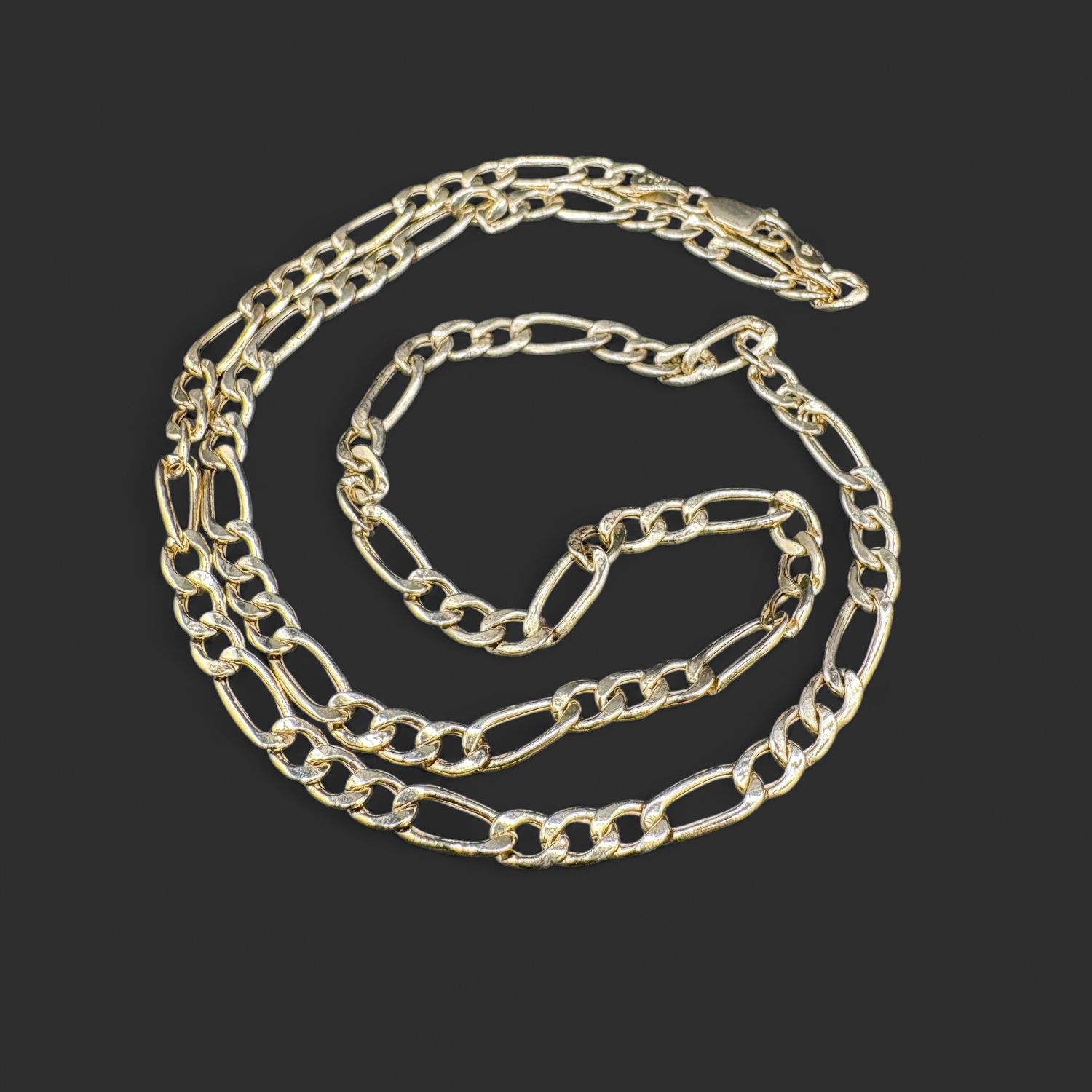 14KY FIGARO CHAIN, 4.3 MM WIDE, 18 INCHES, 5.6 GRAMS