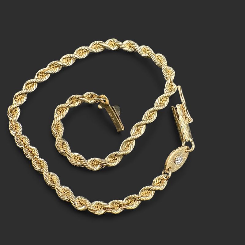 14K 7.5" SILK  ROPE BRAND 3MM BRACELET