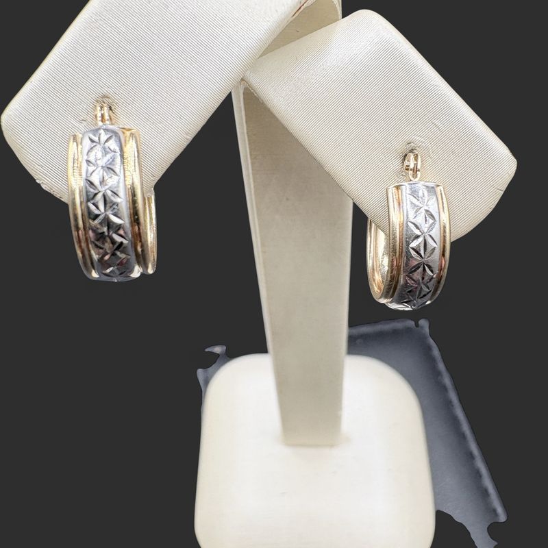 14K TWO TONE DIAMOND CUT HOOPS