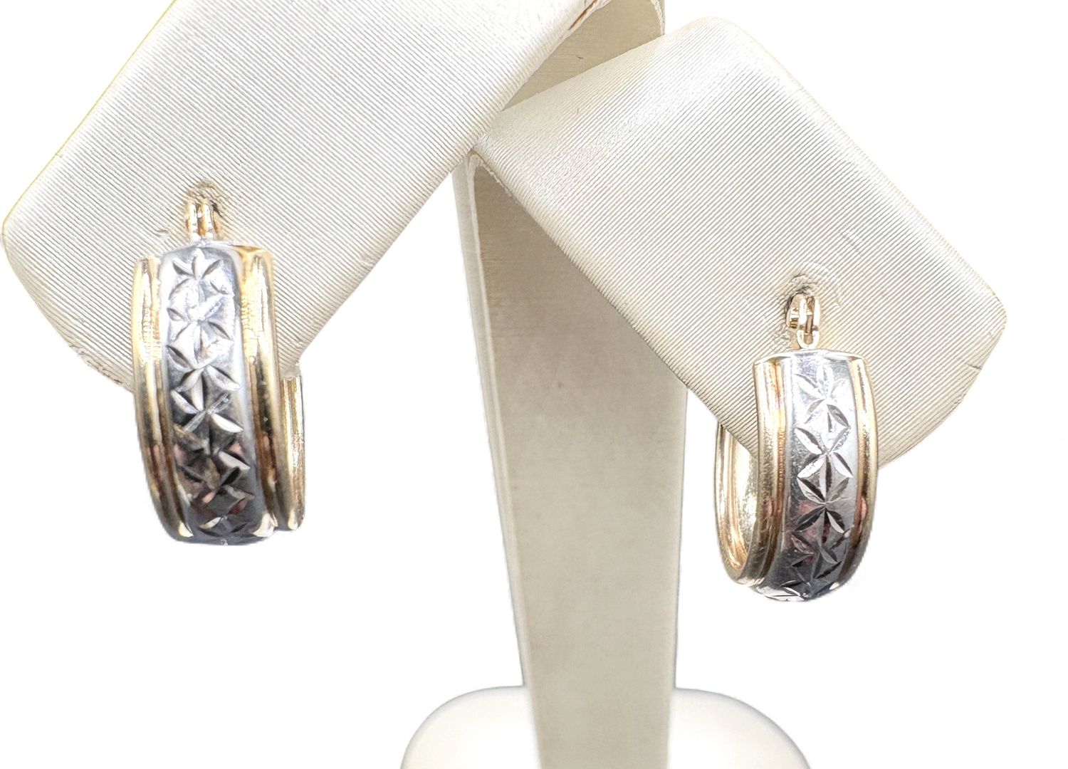 14K TWO TONE DIAMOND CUT HOOPS