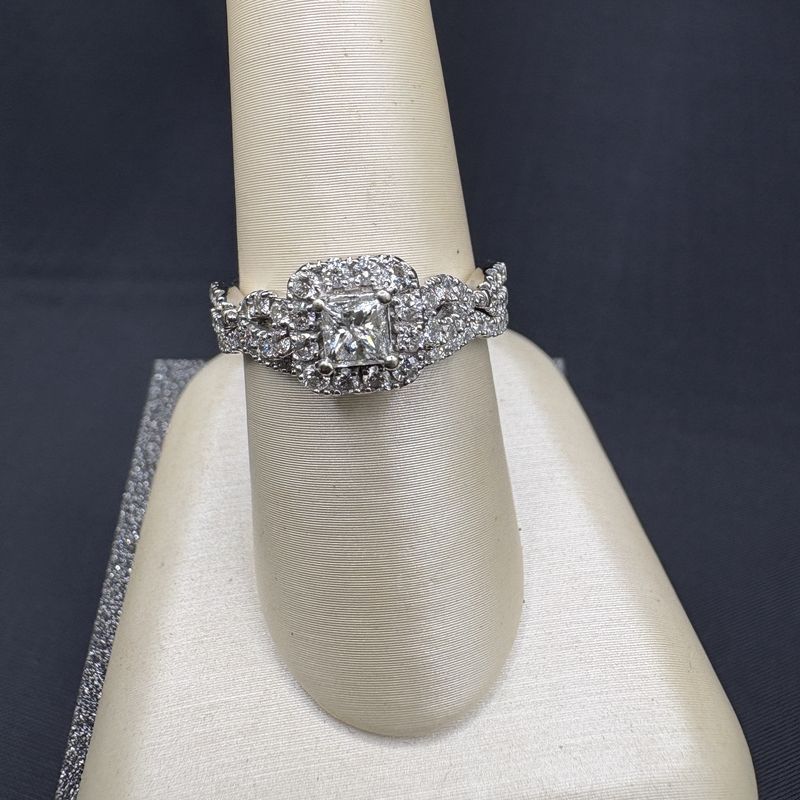 14K DIAMOND PRINCESS CUT WEDDING SET SIZE 7