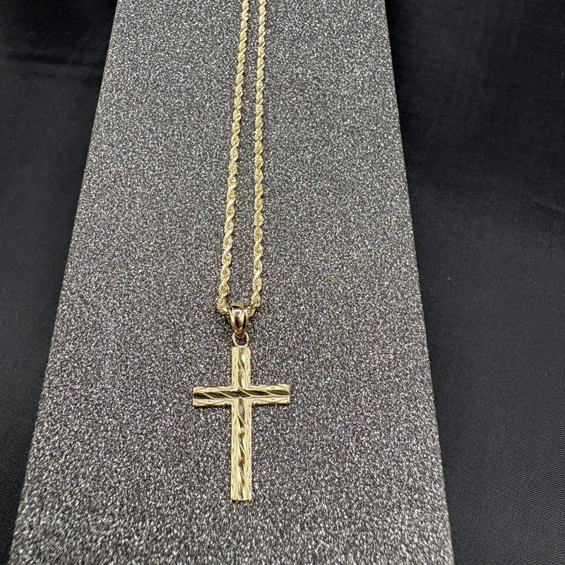 14K CROSS PENDANT &amp; ROPE CHAIN BY LESLIE 18"