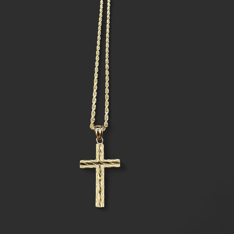 14K CROSS PENDANT &amp; ROPE CHAIN BY LESLIE 18"