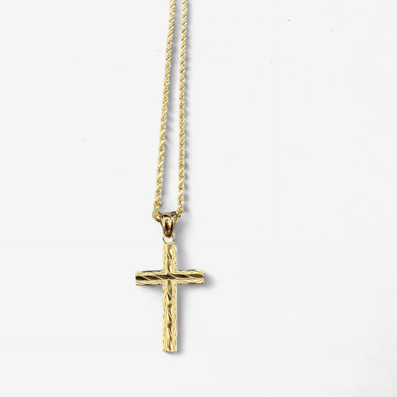 14K CROSS PENDANT &amp; ROPE CHAIN BY LESLIE 18"