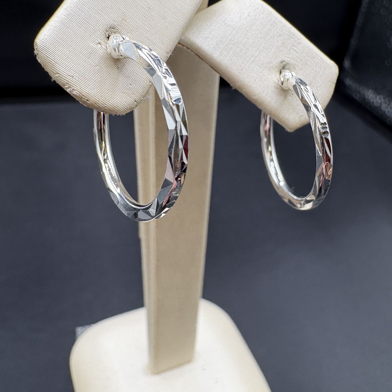 STERLING DIAMOND CUT HOOPS
