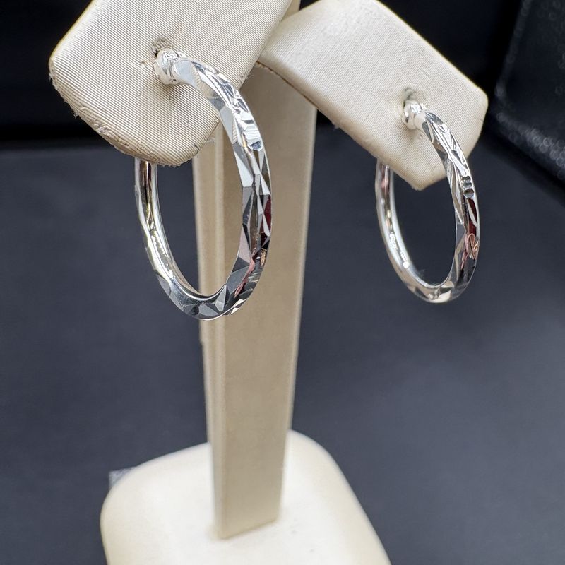 STERLING DIAMOND CUT HOOPS