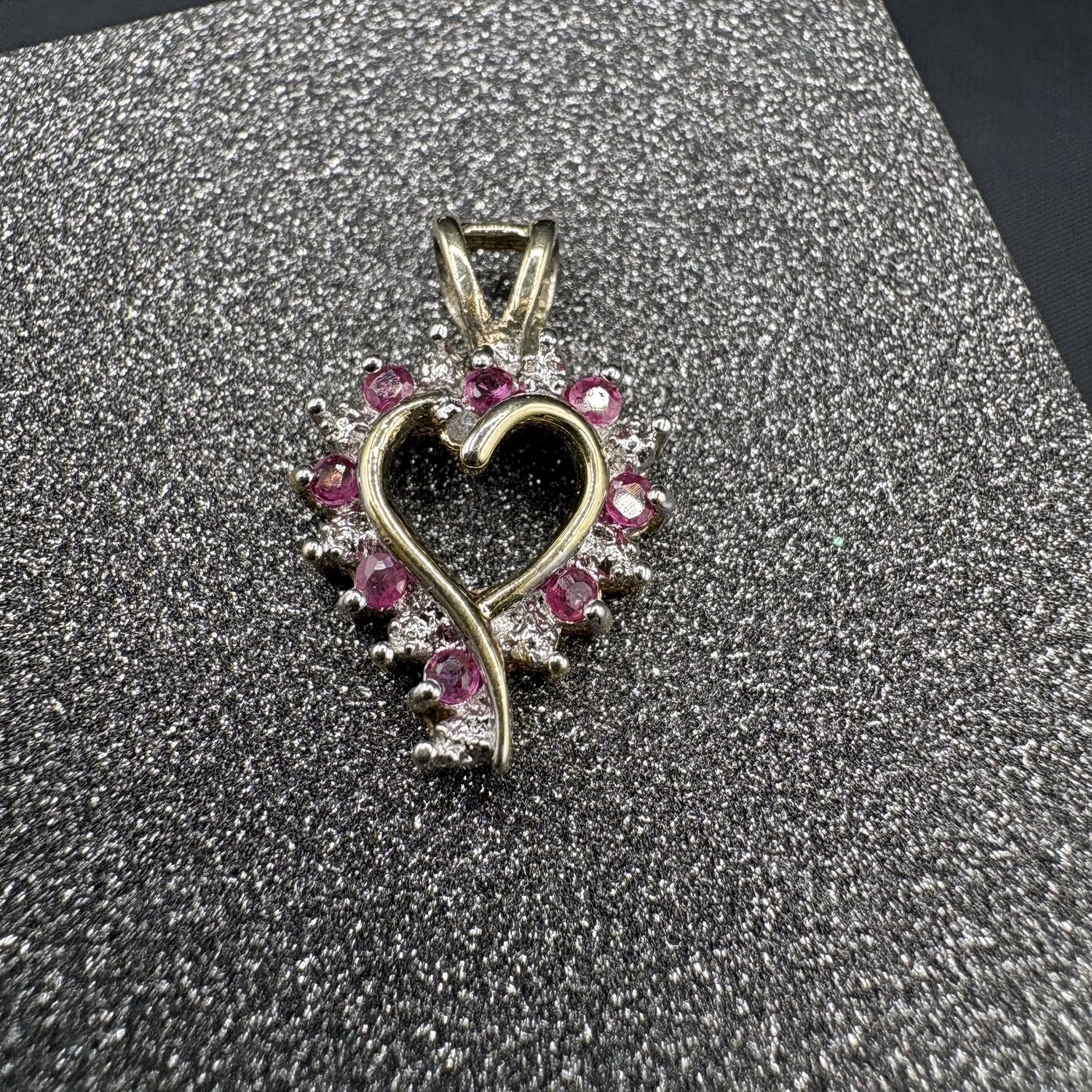 STERLING GOLD PLATED HEART PENDANT WITH RUBY &amp; DIAMOND