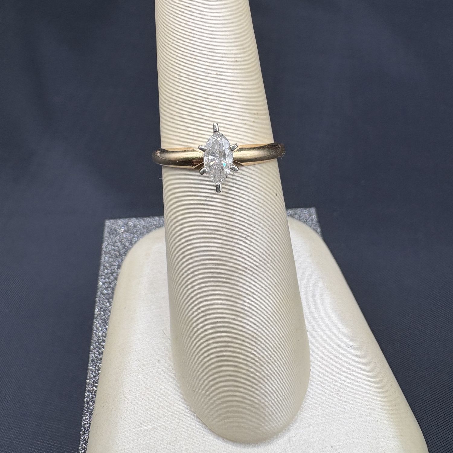 14K 6 PRONG MARQUIS DIAMOND SOLITARE RING SIZE 5