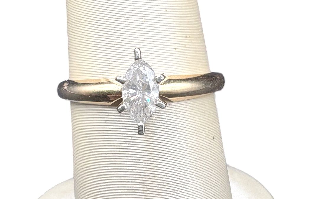 14K 6 PRONG MARQUIS DIAMOND SOLITARE RING SIZE 5