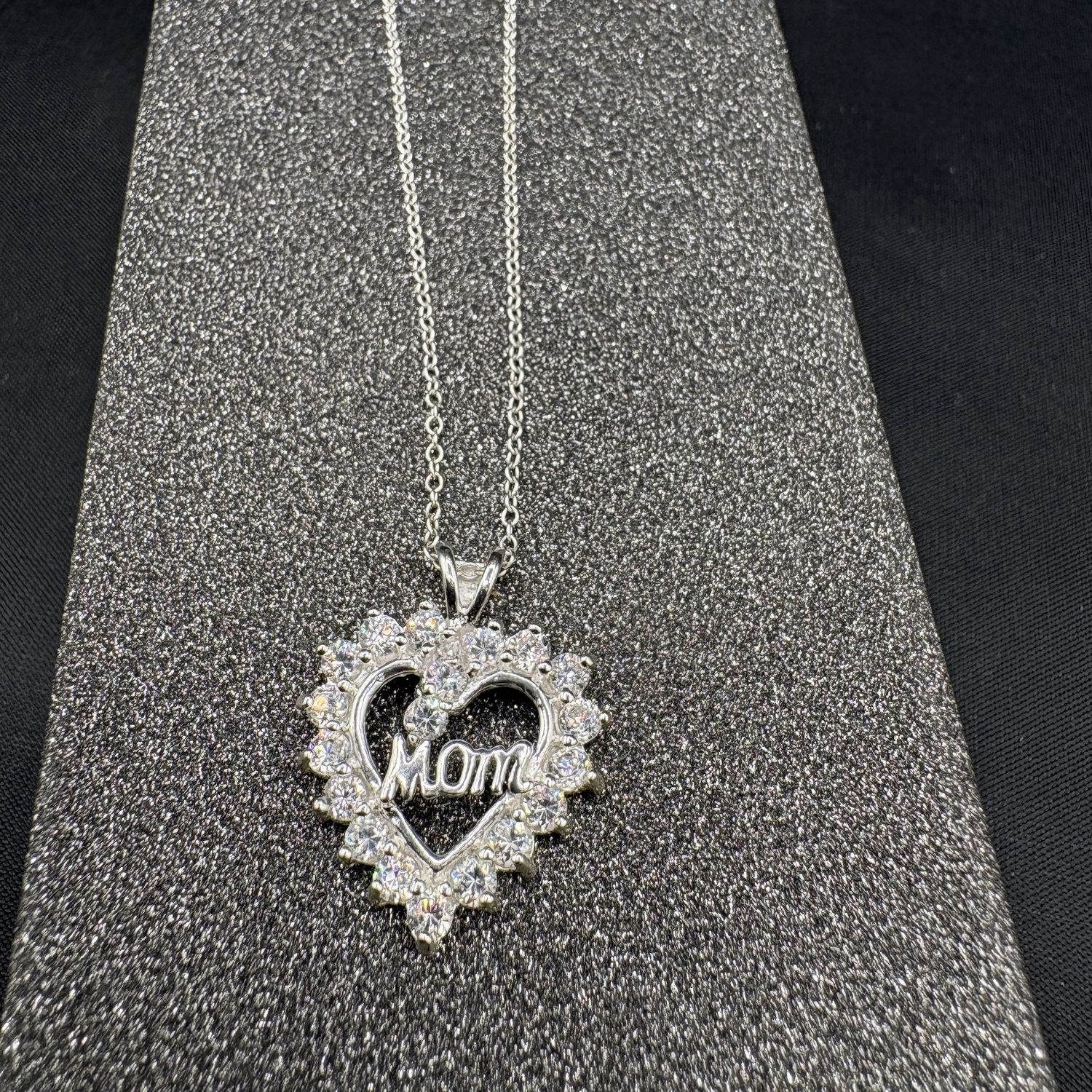 STERLING CZ "MOM" HEART PENDANT WITH 18" CHAIN