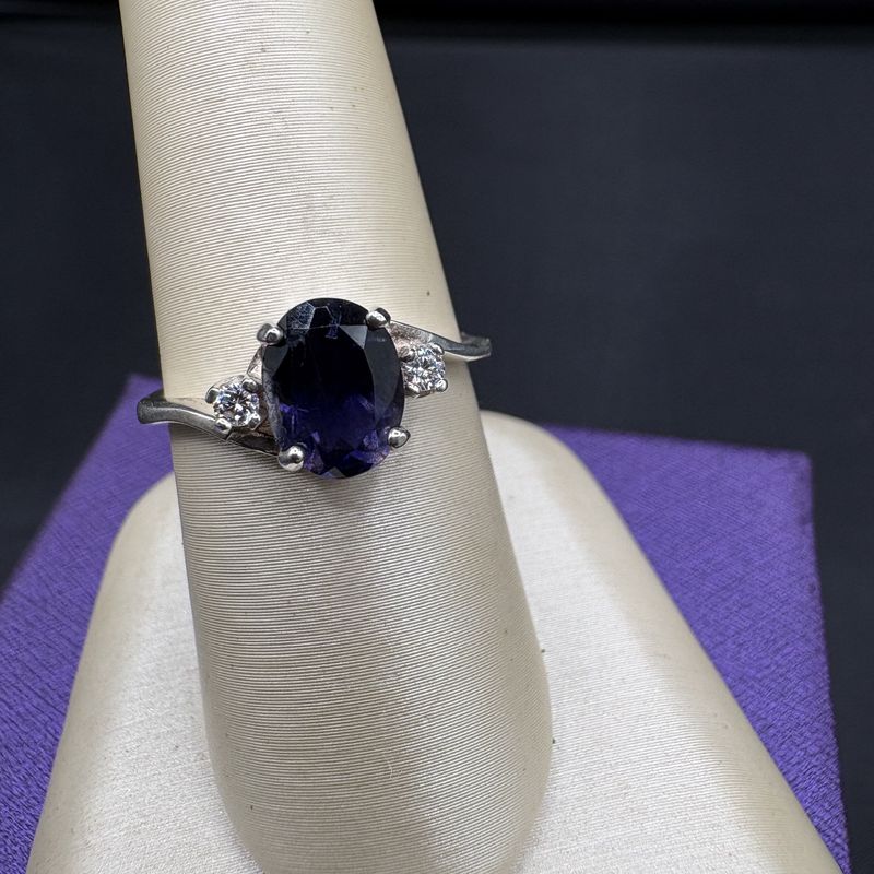 STERLING BLUE OVAL BYPASS RING SZ 7