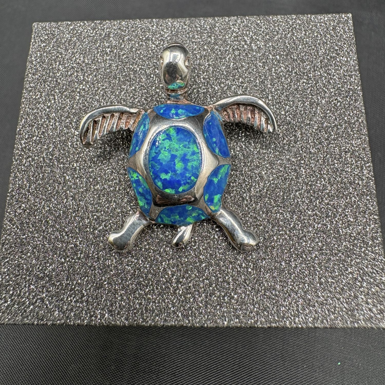 STERLING BLUE OPAL SEA TURTLE PENDANT