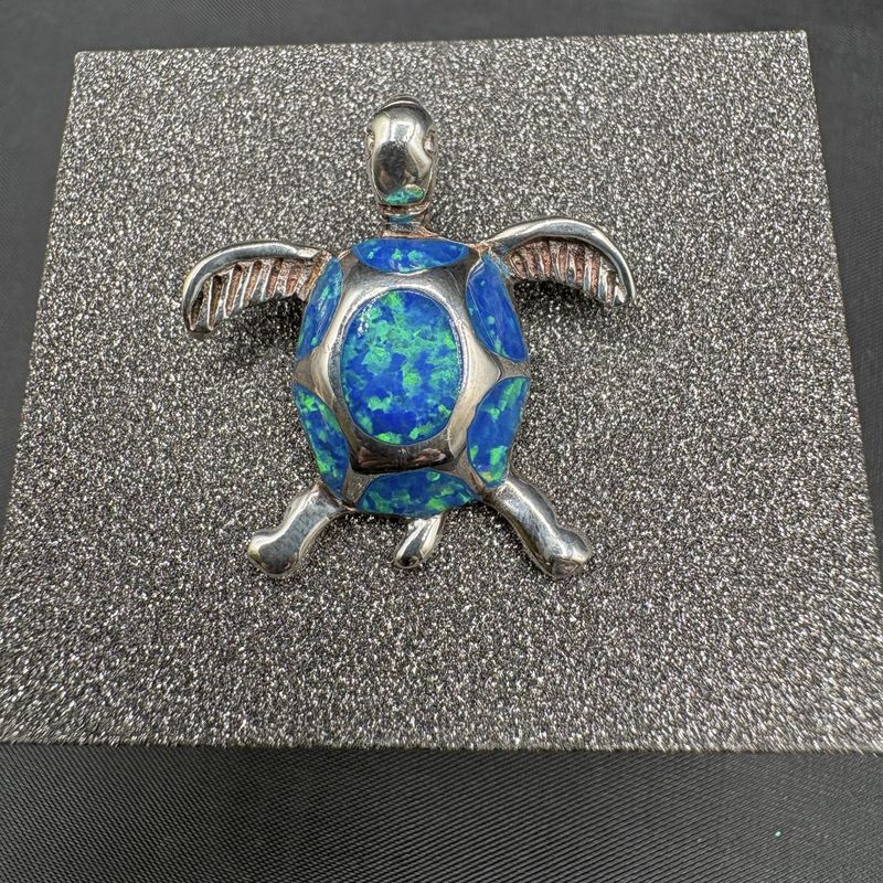 STERLING BLUE OPAL SEA TURTLE PENDANT