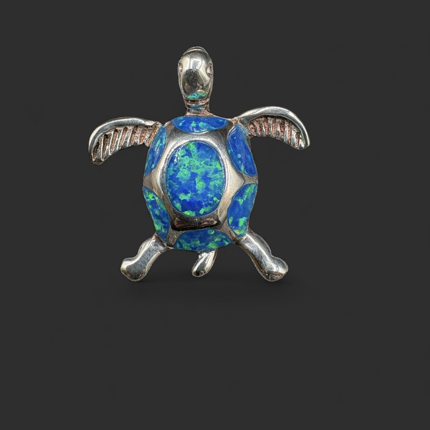 STERLING BLUE OPAL SEA TURTLE PENDANT
