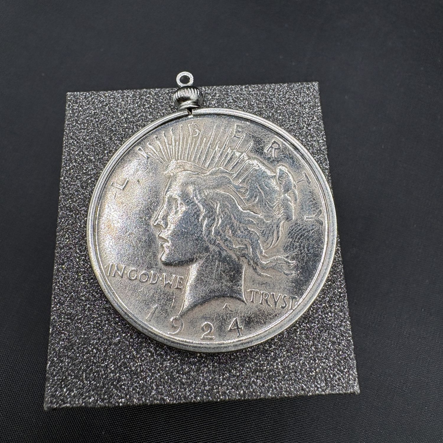 STERLING LIBERTY HEAD DOLLAR IN BEZEL PENDANT