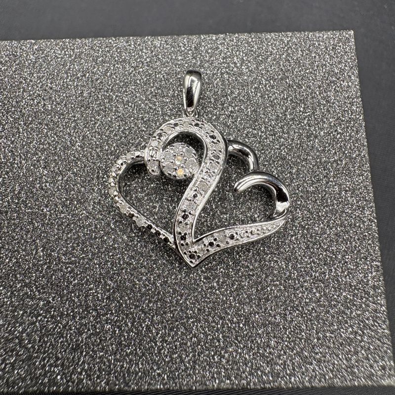 STERLING DOUBLE HEART DIAMOND PENDANT