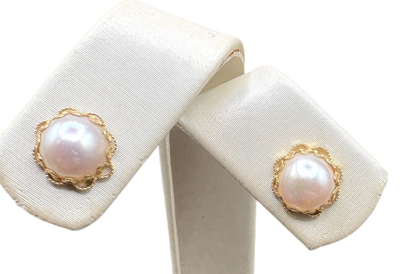 14K SCALLOPED PEARL STUD EARRING