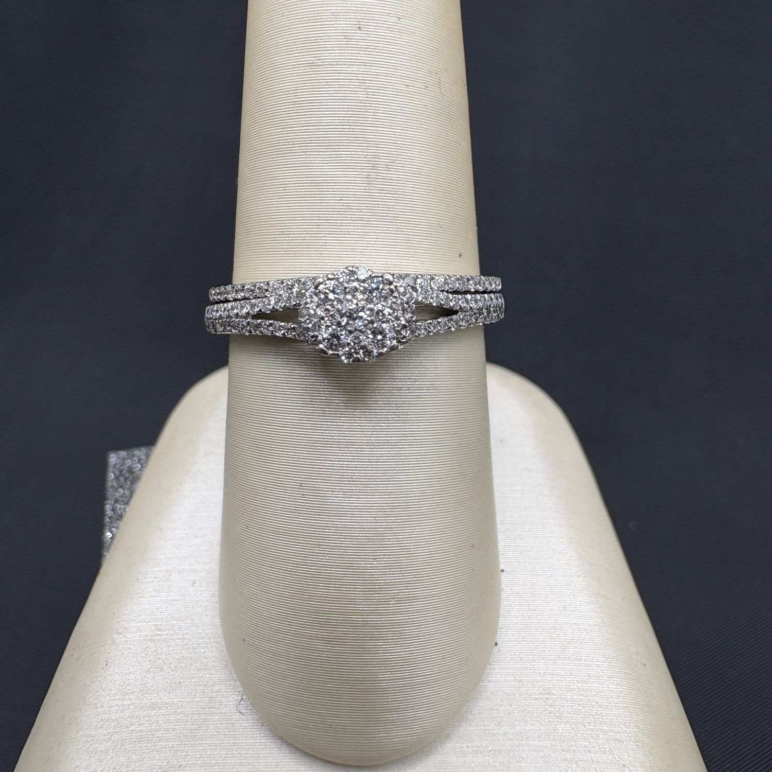 14K DIAMOND CLUSTER SPLIT SHANK W/BAND SOLDERED SIZE