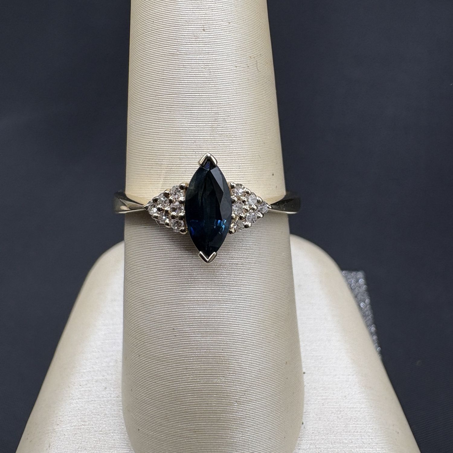 14K MARQUIS SAPPHIRE &amp; DIAMOND RING SIZE 6