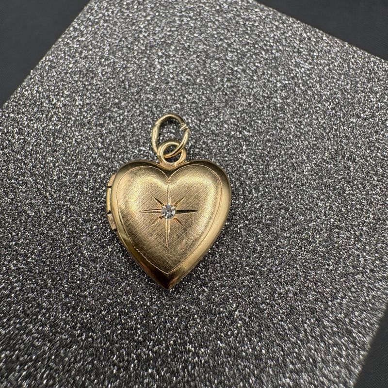 14K PUFFED HEART LOCKET WITH DIAMOND PENDANT