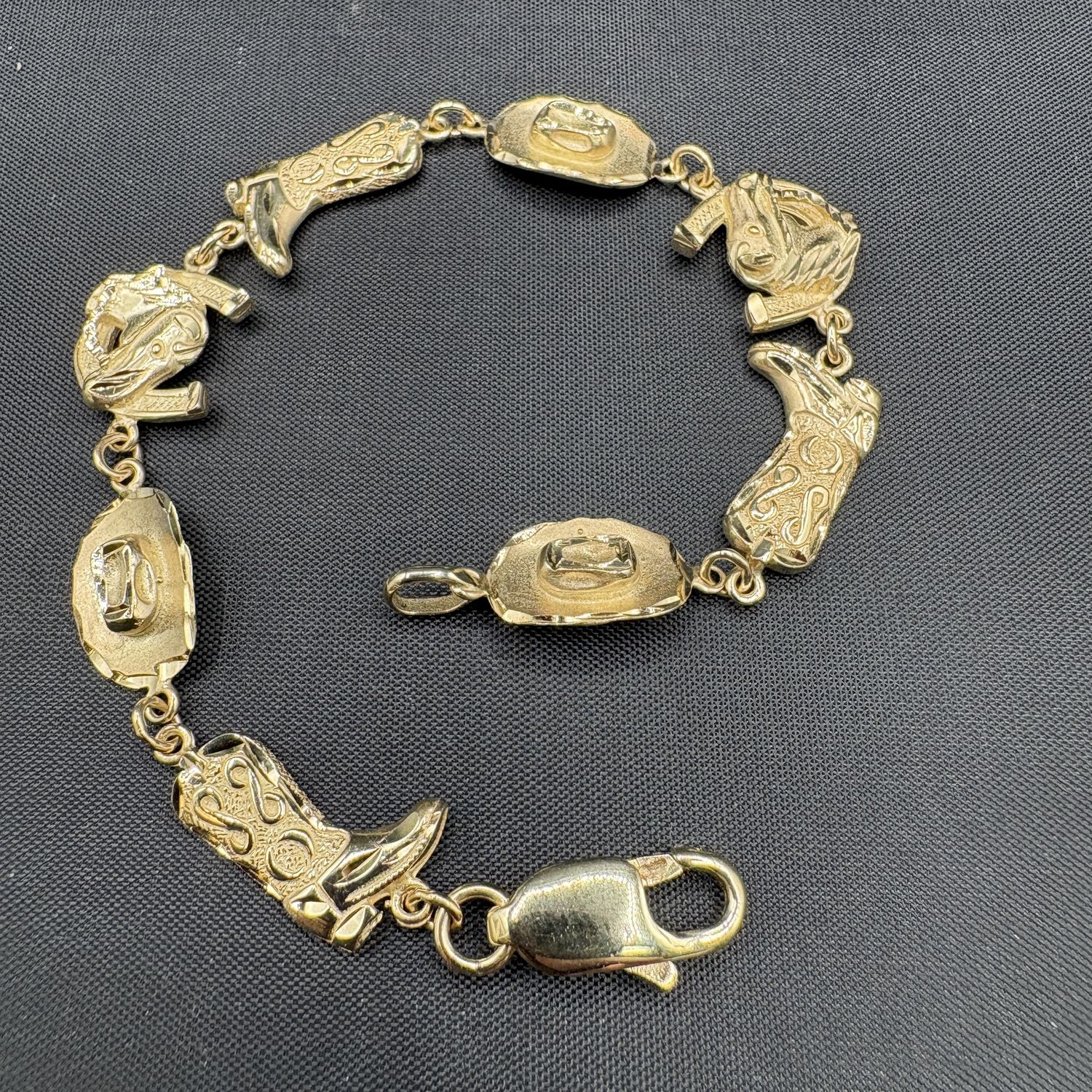 10K COWBOY/GIRL  CHARM BRACELET 7.5"