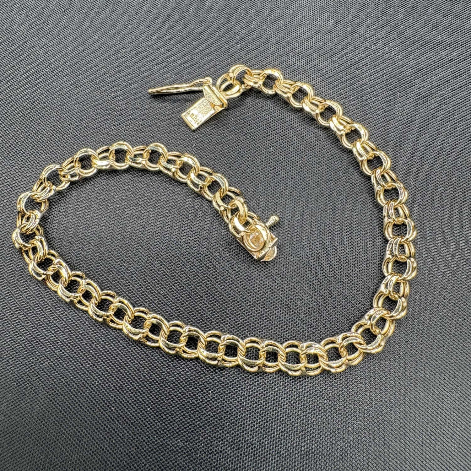 10K DOUBLE LINK CHARM BRACELET 7.5"