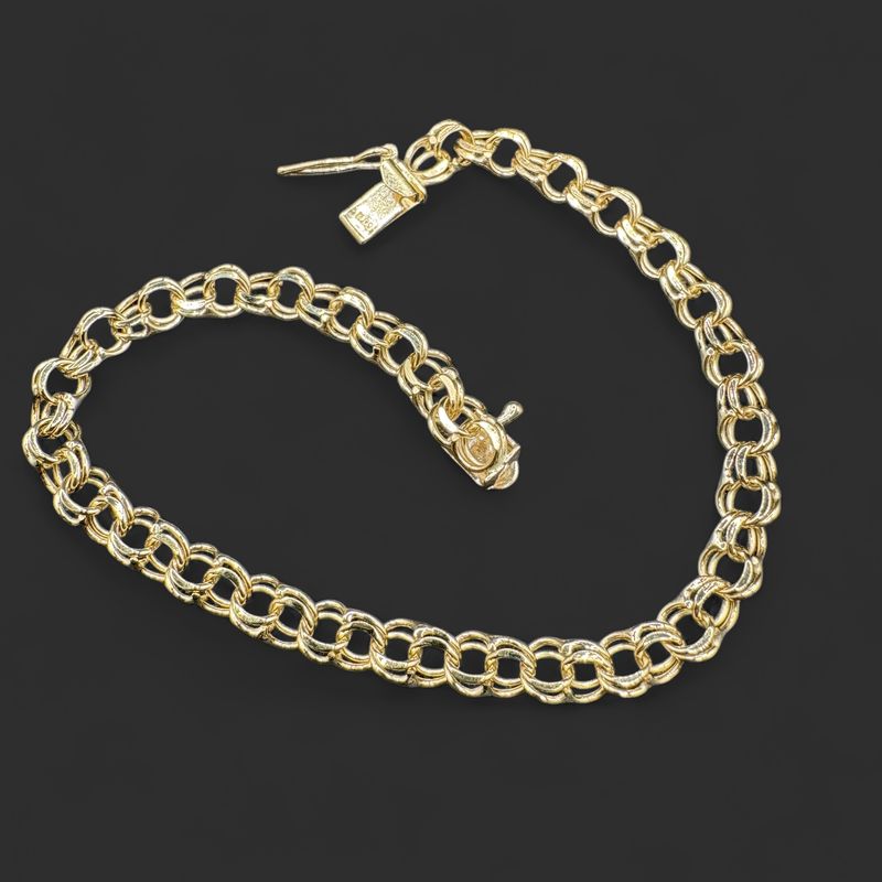 10K DOUBLE LINK CHARM BRACELET 7.5"