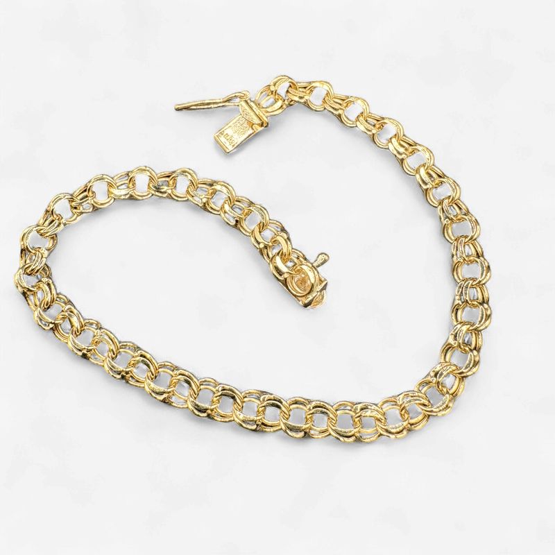 10K DOUBLE LINK CHARM BRACELET 7.5"