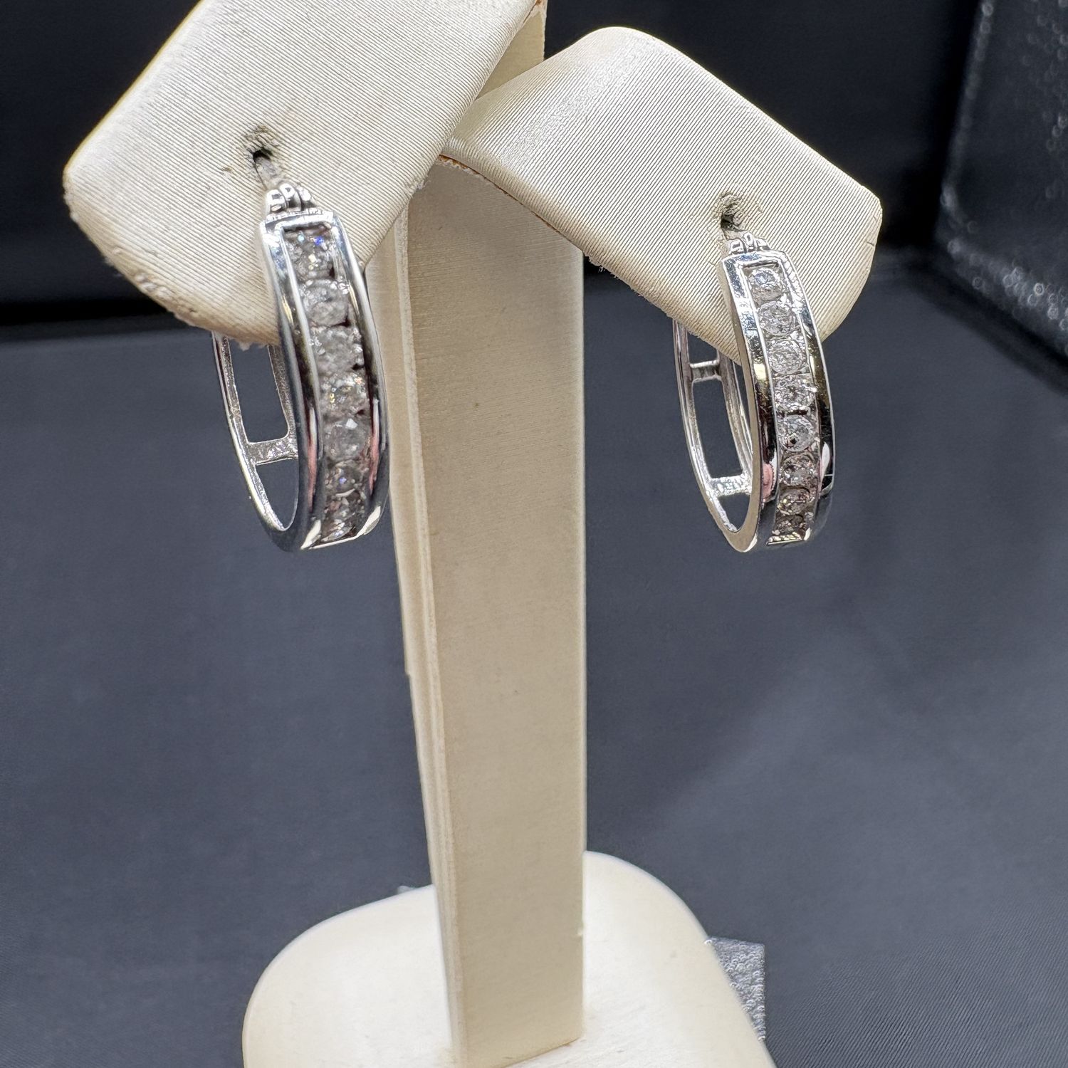 10K CHANNEL SET DIAMOND HOOP EARRING