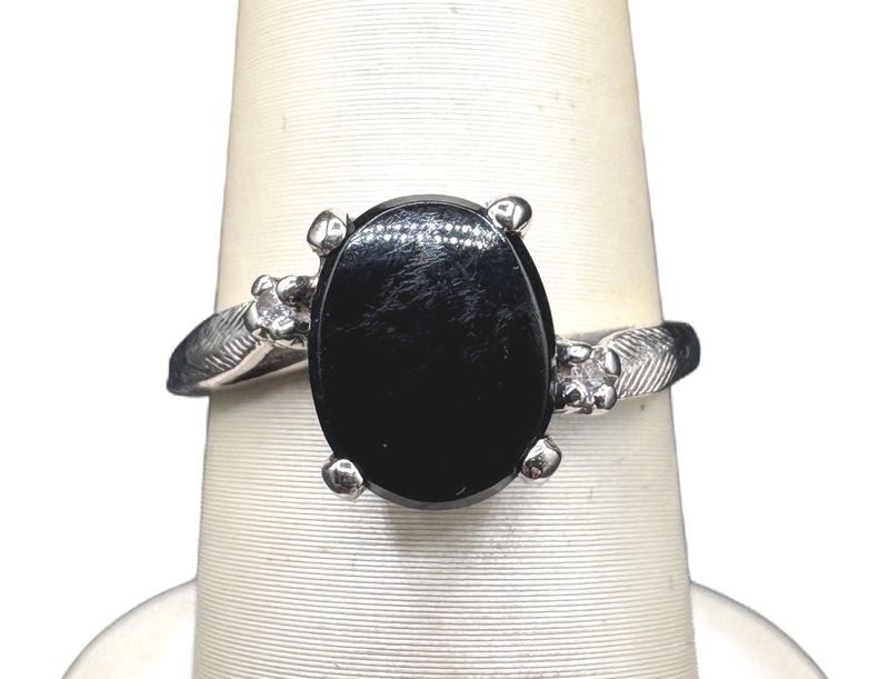 10K BLACK ONYX &amp; DIAMOND BYPASS RING SIZE 6