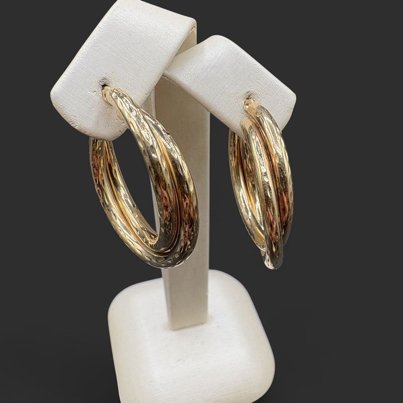 14K DOUBLE DIAMOND CUT HOOP EARRING