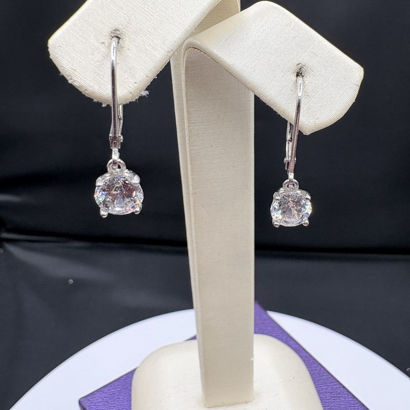 STERLING CZ DANGLE EARRING WITH LEVER BACK