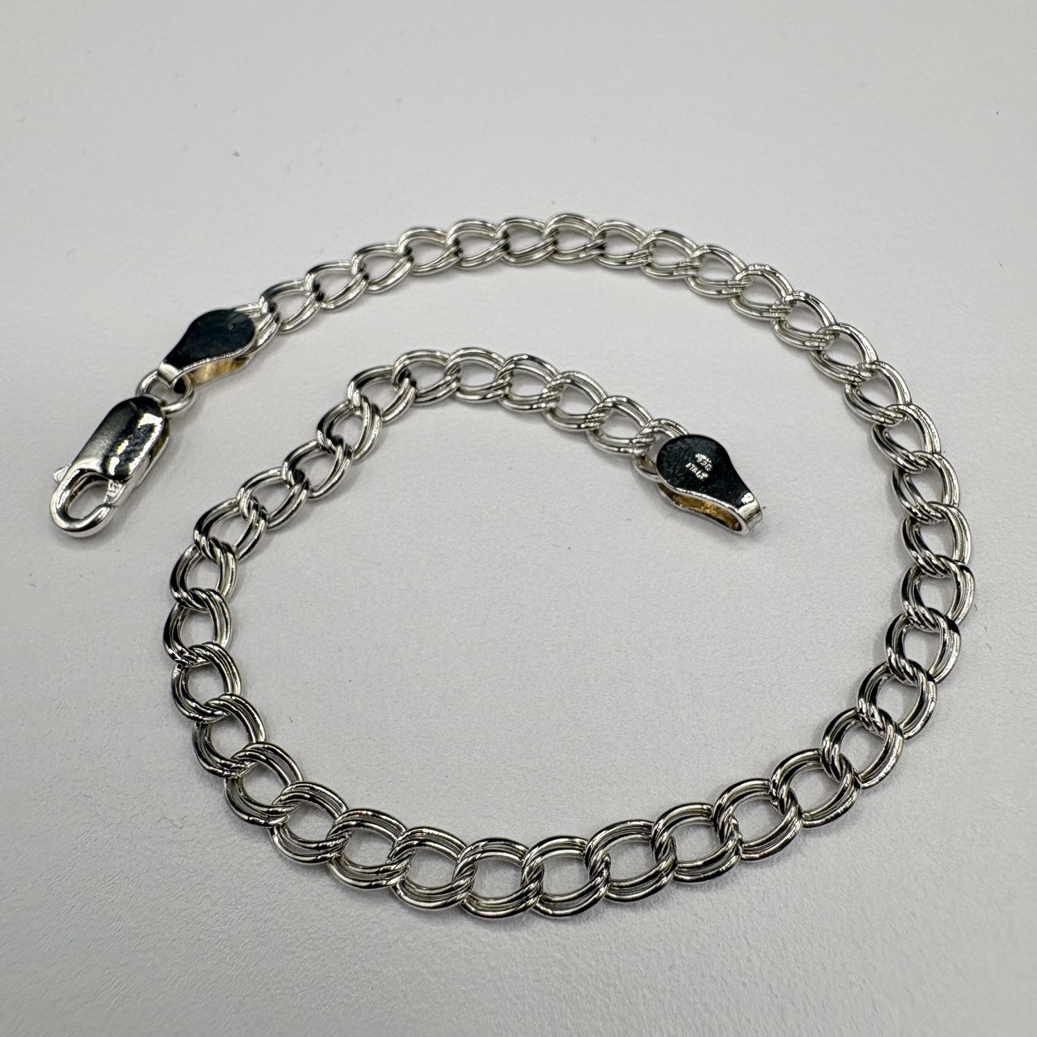 STERLING DOUBLE LINK CHARM BRACELET 8.25"