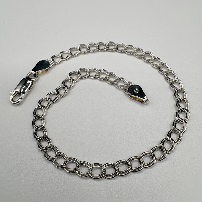 STERLING DOUBLE LINK CHARM BRACELET 8.25"